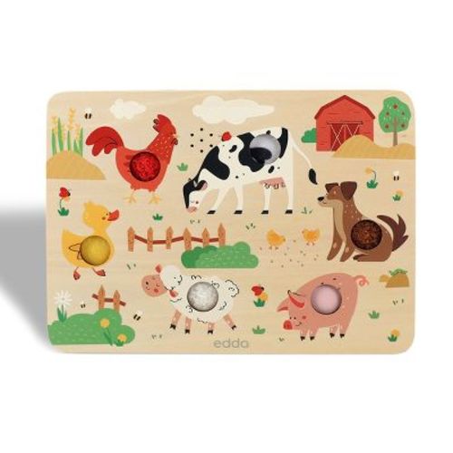 Freniland Wooden Farm Animal Touch and Sound Puzzle with Sensory Textures for Toddlers 18 Months+