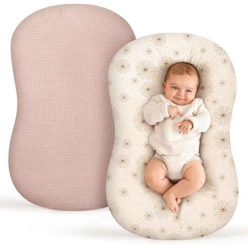 Termichy Baby Lounger Covers Muslin: Soft and Breathable Slipcover for Snuggle Me Lounger - Machine Washable & Zipper-Free for Safe Daily Use - Pink Floral for Girls