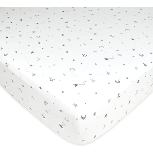 American Baby Company Cotton Fitted Crib Sheet 52x28", Gray Stars and Moons