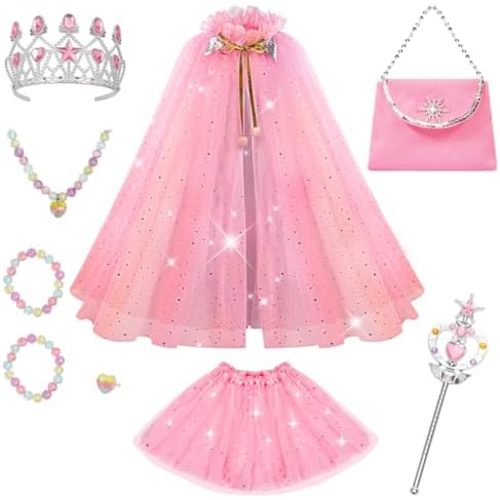 Meland Princess Dress up Clothes for Girl, 11Pcs Princess Cape with Kid Crown Toys,Dresses for Girl 3,4,5,6,7,8 Birthday Gift