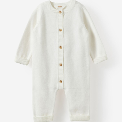 Baby Organic Knit Blend Long Sleeve All In One - Milk