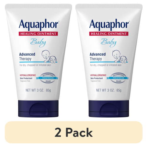 (2 pack) Aquaphor Baby Healing Ointment for Teething, Drool and Diaper Rash, Hypoallergenic, 3 oz