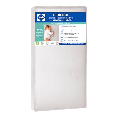 Sealy Baby 2 Stage Infant Crib Mattress Plus Toddler Bed Fit, Breathable, Cooling Foam Cotton Cover, Dual Firmness & Ultra-Lightweight, OptiCool