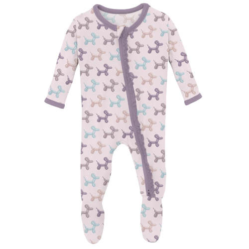 Muffin Ruffle Footie w/ 2 Way Zipper- Shrinking Violet Balloon Dogs by – Pi Baby Boutique