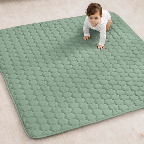 Comfy Cubs Premium Play Mat, Square 56"x56" - Kids & Toddler Mat, Non-Slip Bottom - Fern