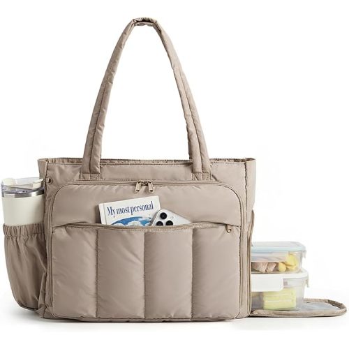 BAGSMART Tote Bag for Women, Teacher Tote with Insulated Compartment, Large Puffer Work Tote Handbags for Work