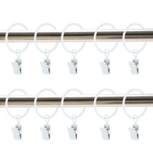 Curtain Rings with Clips Iron for Hanging Curtains and Shower Curtain 10 Pcs White Thick 0.16" Inner Diameter 1.38"