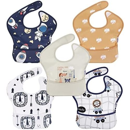 Waterproof Baby Bibs, 5 Pack Feeding Bibs for Boys Girls, Easy Clean