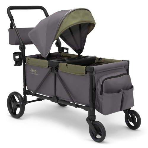 Jeep Sport All-Terrain Stroller Wagon by Delta Children - Includes Canopy, Parent Organizer, Adjustable Handlebar, Snack Tray & Cup Holders, Grey/Olive Green - Walmart.ca