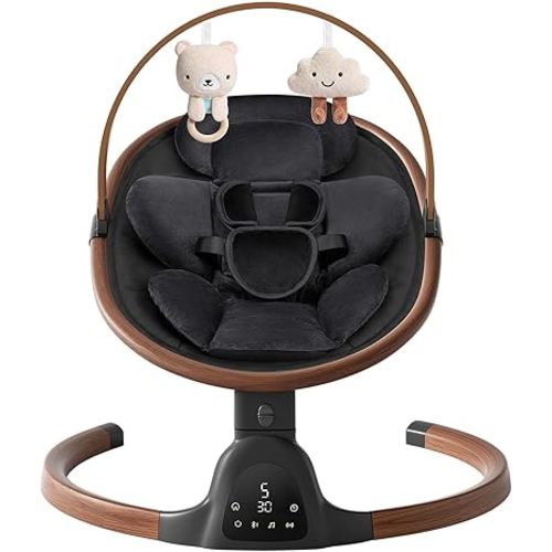 Baby Swings for Infants, Electric Infant Swing with 5 Speed Modes, 5-Point Harness, 3 Timer Settings, Built-in Lullabies & Bluetooth, Portable Modern Swing for Indoor & Outdoor (Black)