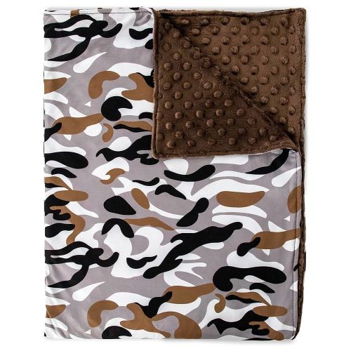 Top Tots Baby Blanket - Black and Grey Camo with Minky Dot, 38.5 x 29 Inch Brown