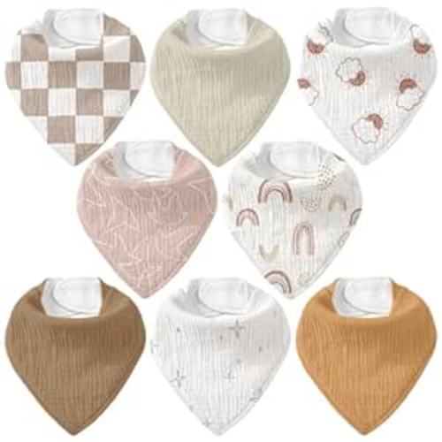 Muslin Baby Bibs 8 Pack, Baby Bandana Drool Bib for Drooling and Teething, Cotton Soft Absorbent for Girls Boys Good Night