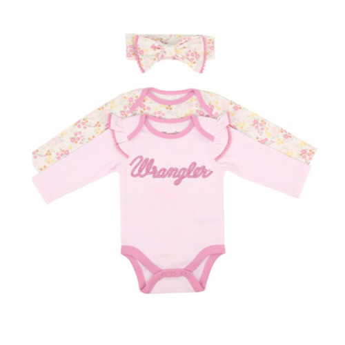 Wrangler Infant Girls' Logo And Floral Long Sleeve Snap Onesie Set - 3 Piece