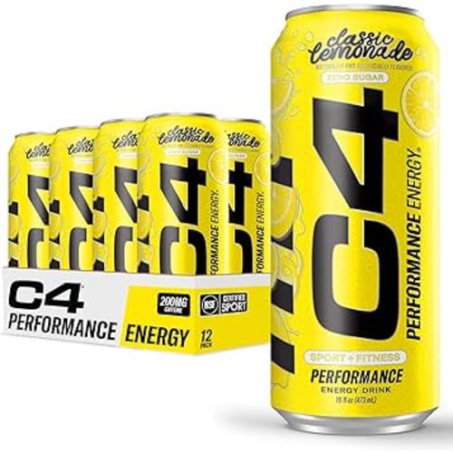 Cellucor C4 Energy Drink, Lemonade Limited Edition Carbonated, Sugar Free Pre Workout Performance Drink with no Artificial Colors or Dyes, 16oz Pack of 12