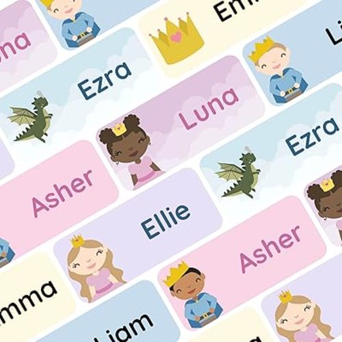 Personalized Name Labels for Kids (120) – Waterproof and Durable Clothing Labels for Kids, Labels for School Supplies, Stickers for Nursery, Daycare, and Preschool - Fairytale