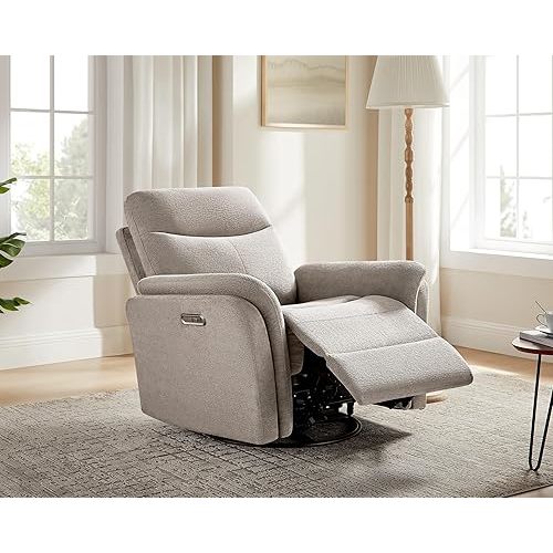 VANOMi Power Recliner Chair Swivel Glider, Electric Rocking Recliner Chairs with USB and Type-C Ports, Nursery Chair Recliner for Living Room, Bedroom, Apartment（Camel）