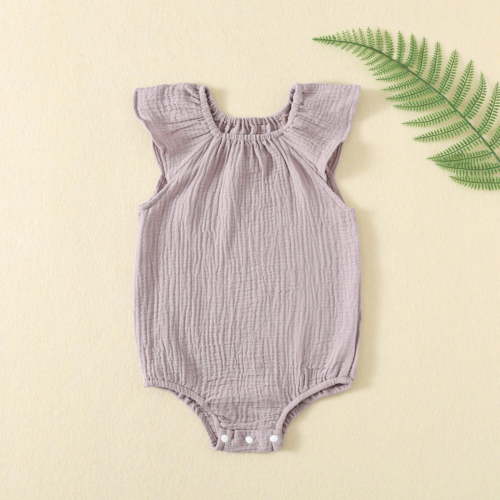 Bovxnpu Baby Girls' Bodysuits Short Sleeve Ruffled Sleeve Infant Bodysuit Double Gauze Lightweight Summer Bodysuit Summer Outfits