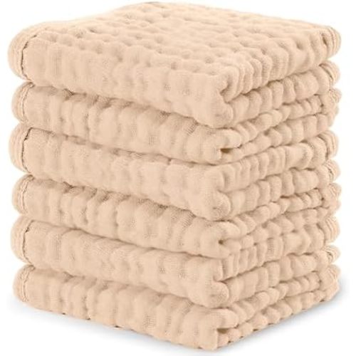 Comfy Cubs Muslin Baby Washcloths 10"x10" 6 Pk - Cream