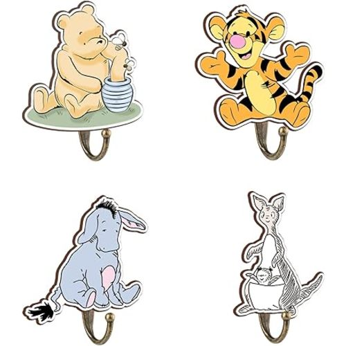 Winnie Nursery Bathroom Bedroom Decor, 4 Pcs Tigger Winnies Decorative Wall Hooks Wooden Hooks, Winnie Nursery Hook Cute Towel Hanger, The Pooh Home Decoration