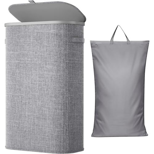 Lifewit Slim Laundry Basket with Lid and Removable Bag, 65L, Gray