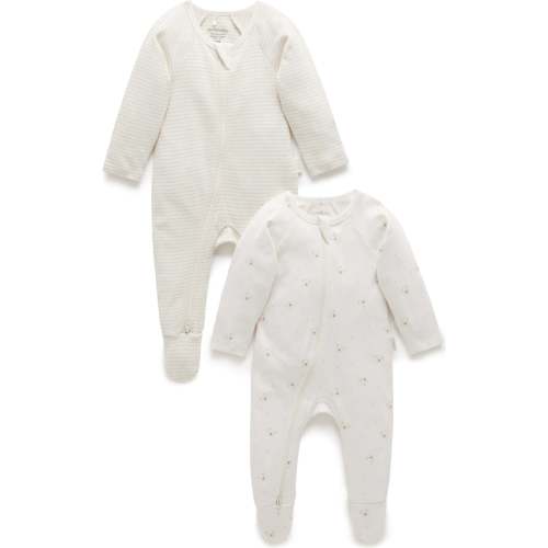 2 Pack Zip Coverall Vanilla Bear Pack - Purebaby Rompers | Maisonette