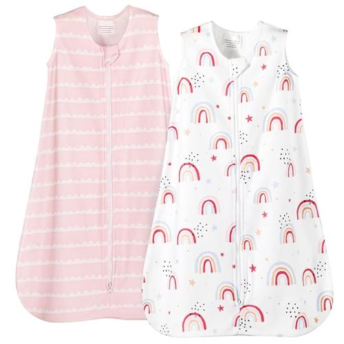 PHF Warm Micro-Fleece Baby Sleep Sack 0-6 Months, Soft Baby Wearable Blanket, 2-Way Zipper Sleeping Bags, 2 Pack Comfy Toddler Sleeping Sack for Girls, Small Size, Rainbow