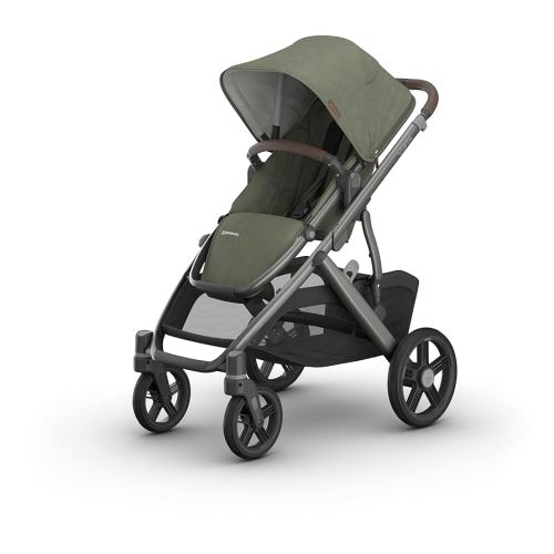 UPPAbaby Vista V3 Stroller - Full-Size Single-to-Double Stroller System - Toddler Seat, Bug Shield, Rain Shield, and Storage Bag Included - Evelyn (Meadow Green/Graphite Frame/Chestnut Leather)