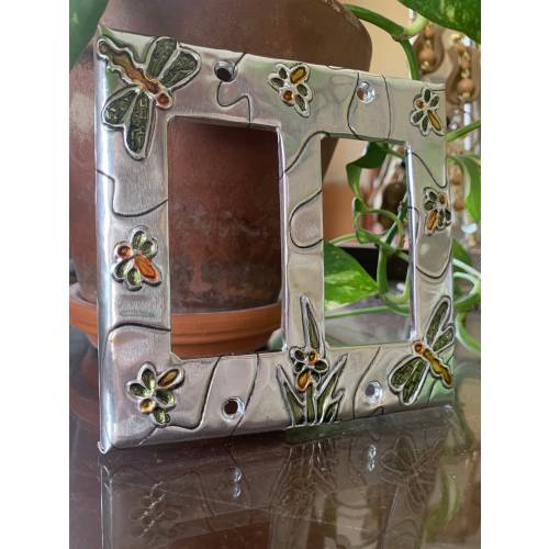 Dragonfly Green Silver Aluminum Metal Double Rocker Decora Switchplate Light Switch Plate Cover