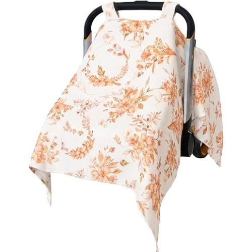 Muslin Baby Car Seat Cover, Elegant Floral, Breathable Canopy