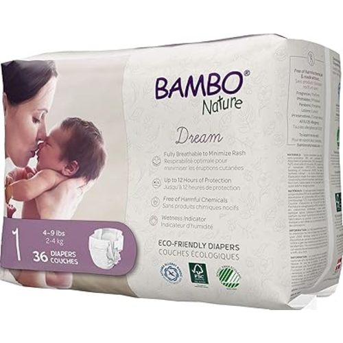 Bambo Nature Hypoallergenic Baby Diapers, Eco-Labelled Diapers, Enhanced Leakage Protection, Totally Chlorine-free - Size 1 (36 Count)