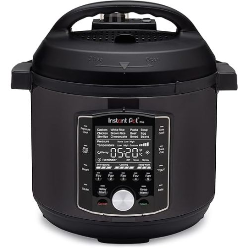 Instant Pot Pro 10-in-1 Pressure Cooker, Slow Cooker, Rice/Grain Cooker, Steamer, Sauté, Sous Vide, Yogurt Maker, Sterilizer, and Warmer, Includes App With Over 800 Recipes, Black, 6 Quart