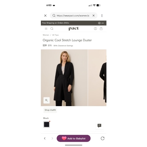 Women’s Clearance Cool Stretch Lounge Duster made with Organic Cotton | Pact