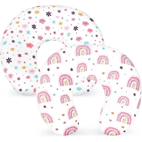 Nursing Pillow Cover 2 Pack Soft & Adorable Slipcovers for Breastfeeding Pillows, Comfortable Stretchy Feeding Pillow Covers for Baby Girls Boys Newborn, Removable Pillow Case (Rainbow)