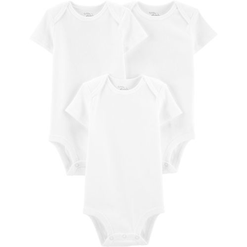 3-Pack Certified Organic Cotton Bodysuits - White - NB
