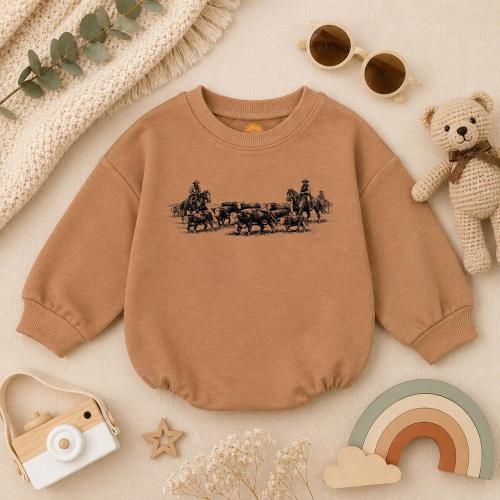 Western Cowboy Baby Romper, Personalized Ranch Baby Outfit, Cattle Herd Baby Clothes, Farm Baby Gift