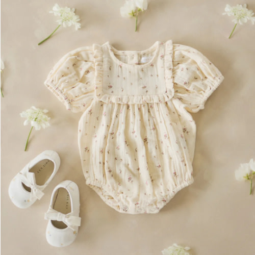 Organic Cotton Muslin Odette Playsuit - Dina Antique – Jamie Kay USA
