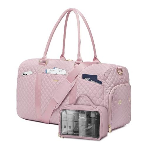 Women Weekender Travel Duffle Bag: Travel Duffel Overnight Bags with Shoe Compartment Large Carry on Tote with Toiletry Bag Weekend Traveling Yoga Gym Hospital Bag for Women with Wet Pocket Pink