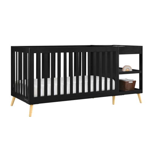 Delta Children Essex 4-in-1 Convertible Crib and Changer, Black Ebony w/Natural Knobs