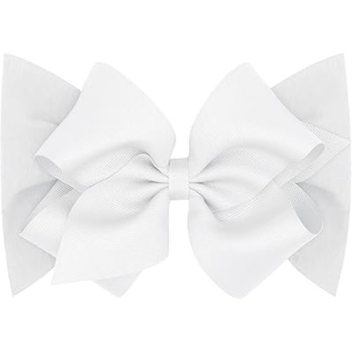 Wee Ones Baby Girls' Grosgrain Bow on Matching Cotton Jersey Headband, Handmade, Newborn 0-6 Months, White
