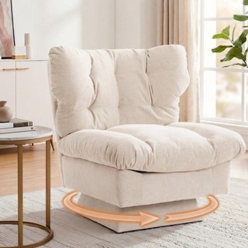Garvee Oversized Swivel Accent Chair, 360° Rotating Chenille Upholstered Reading Chair with Thick Cushion
