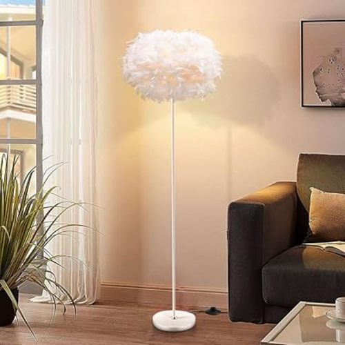 Feather Floor Lamps for Living Room, White Standing Lamp with Foot Switch