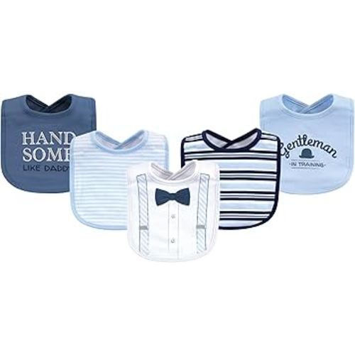 Little Treasure Unisex Baby Cotton Bibs, Light Blue Suspenders, One Size