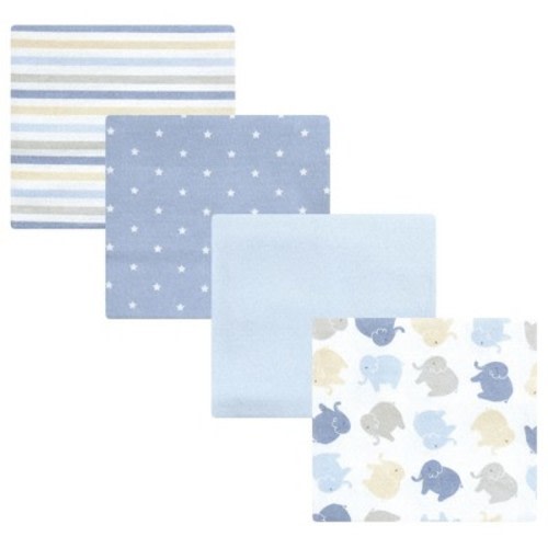 Hudson Baby Infant Boys Cotton Poly Flannel Receiving Blankets 4pk, Multi Color Boy Elephant, One Size