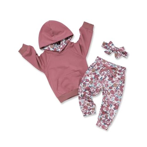 oklady Baby Girl Clothes,Hoodie Tops Floral Pant with Cute Headband Baby Girl Fall Outfits