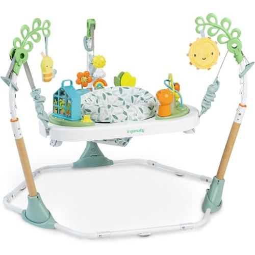 Ingenuity 3-in-1 Baby Jumper and Activity Center with Lights and Sounds – Converts to Toddler Play Table, 4 Adjustable Heights, Wood Legs, Ages 4 Months to 3 Years