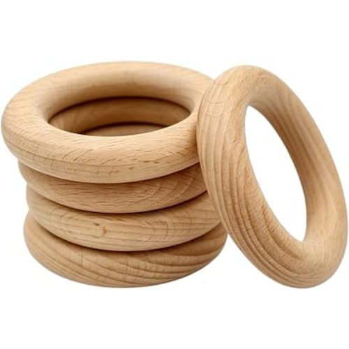 5PCS Beech Wood Rings, Unfinished Solid Circles for Macrame & DIY (3")