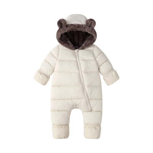 Zpanxa Newborn Boy Onesies Fleece Lined Padded Bear Ear Hooded Winter Snowsuit with Zip Front and Footed White 9 Months