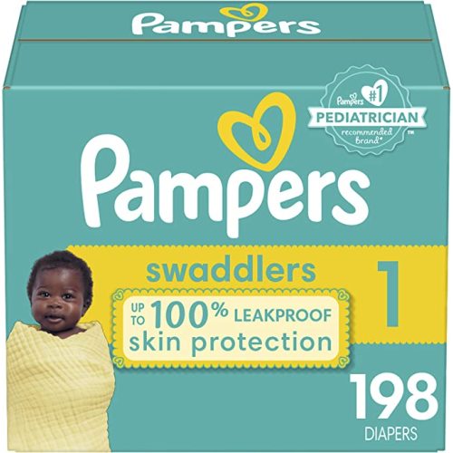 Diapers Size 1 (8-14 lbs) Newborn, 198 Count - Pampers Swaddlers Disposable Baby Diapers, (Packaging May Vary) - ONE Month Supply