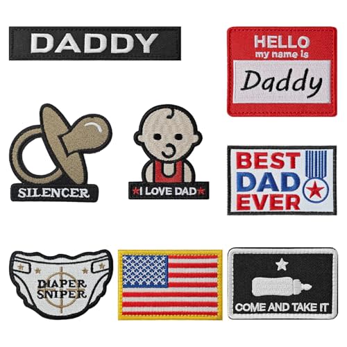 WILDREEDS 8 Pieces Daddy Patches, Hook and Loop Tactical Funny Patch for Hats, Diaper Bags, Lunch Bags