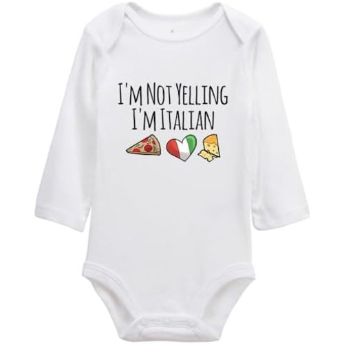 Im Not Yelling I'm Italian Love Pizza Cheese Baby Short Sleeve Outfits Cotton Newborn Long Sleeve Rompers